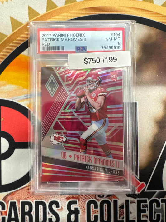 2017 Panini Phoenix NFL Patrick Mahomes II Rookie Red Refractor /199 PSA 8