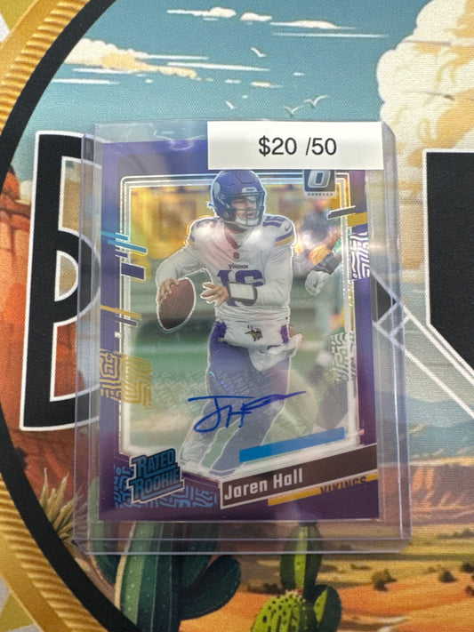 2023 Panini Donruss Optic Jaren Hall Rated Rookie Purple /50 Autograph