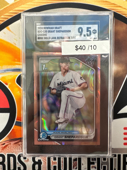 2024 Bowman Draft MLB Grant Shepardson 1st Bowman Rose Gold Lava /10 SGC 9.5