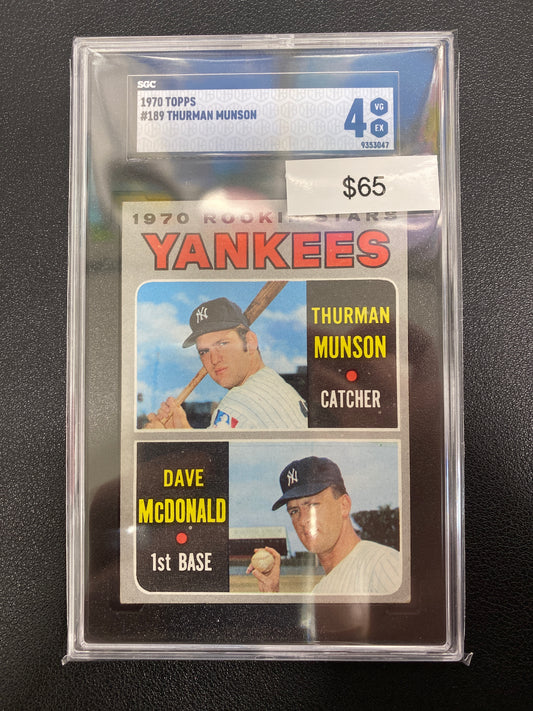 1970 Topps MLB 1970 Rookie Stars Thurman Munson & Dave McDonald SGC 4