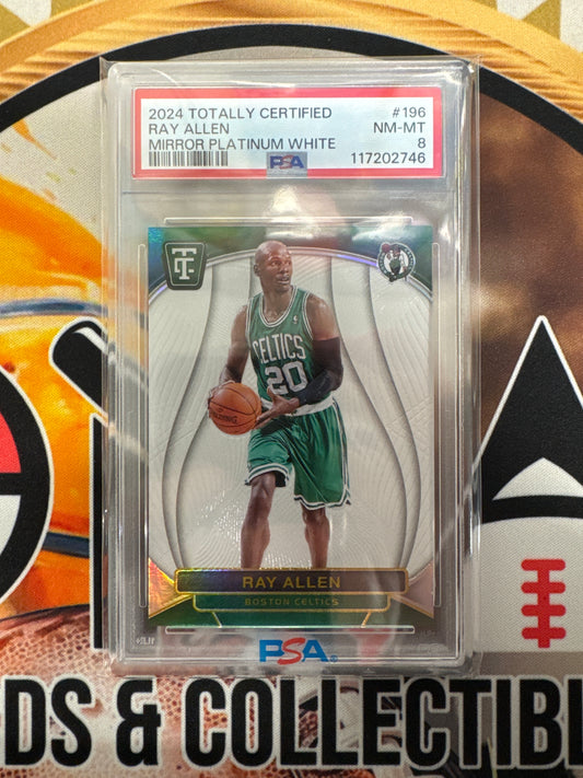 2024 Panini Totally Certified Ray Allen Mirror Platinum White /25 PSA 8