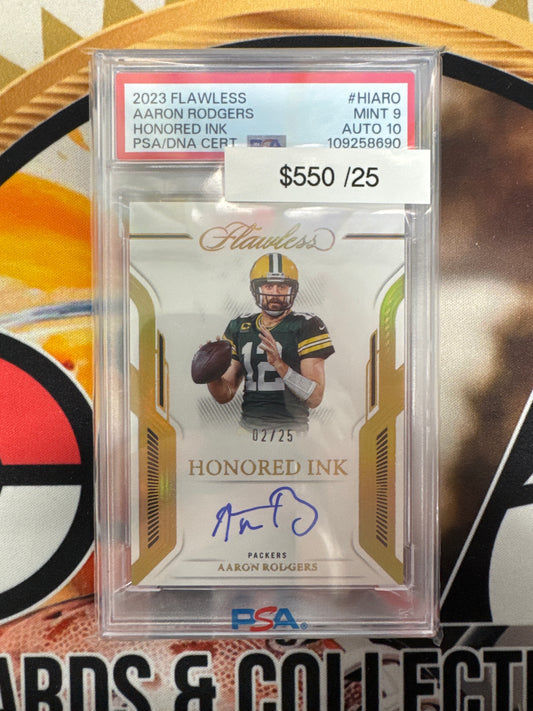 2023 Panini Flawless Aaron Rodgers Honored Ink /25 PSA 9 Auto 10