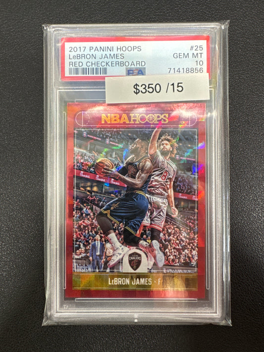 2017 Panini NBA Hoops LeBron James Red Checkerboard /15 PSA 10