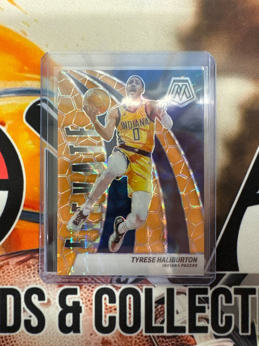 2023-24 Panini Mosaic NBA Tyrese Haliburton Orange Florescent Elevate /25