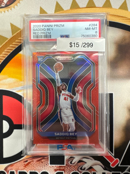 2020 Panini Prizm NBA Saddiq Bey Rookie Red Prizm /299 PSA 8