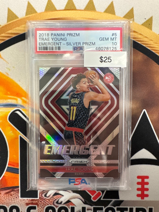 2018 Panini Prizm NBA Trae Young Rookie Emergent Silver Prizm PSA 10