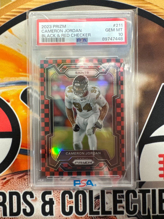 2023 Panini Prizm NFL Cameron Jordan Black & Red Checkerboard PSA 10
