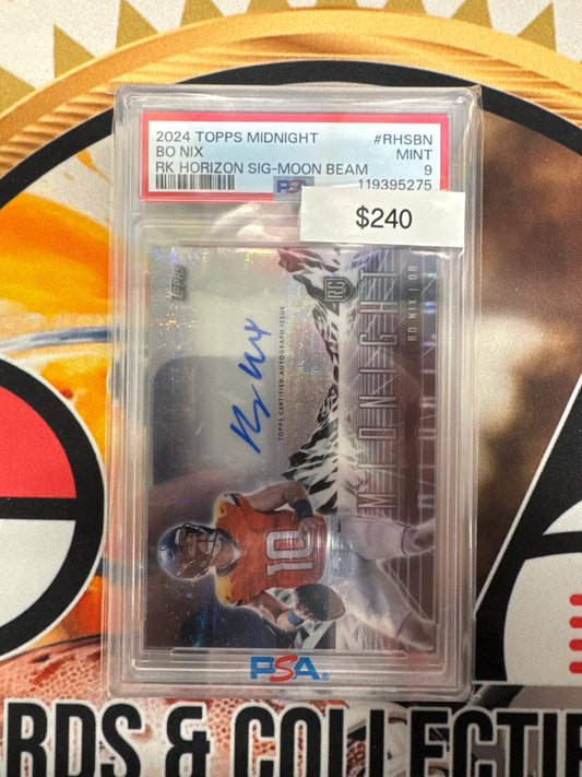 2024 Topps Midnight Bo Nix Rookie Horizons Signature Moon Beam PSA 9