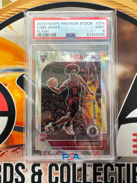 2019 Panini Hoops Premium Stock NBA Coby White Rookie Flash PSA 9