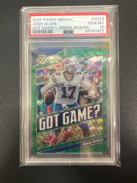 2020 Panini Mosaic Josh Allen Got Game? Green Mosaic PSA 10