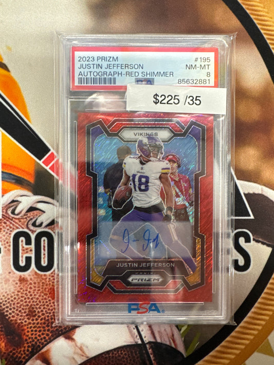 2023 Panini Prizm NFL Justin Jefferson Autograph Red Shimmer /35 PSA 8