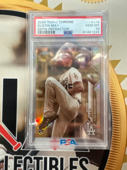2020 Topps Chrome MLB Dustin May Sepia Refractor PSA 10