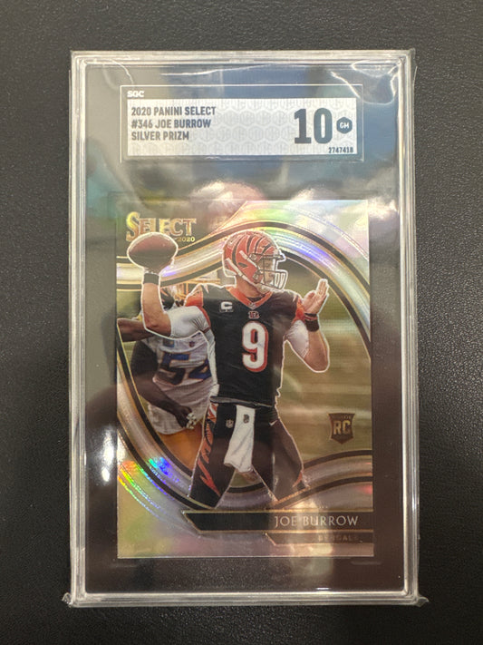 2020 Panini Select NFL Joe Burrow Rookie Silver Prizm SGC 10