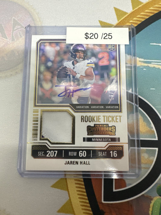 2023 Panini Contenders Jaren Hall Rookie Ticket Patch Auto Variation /25