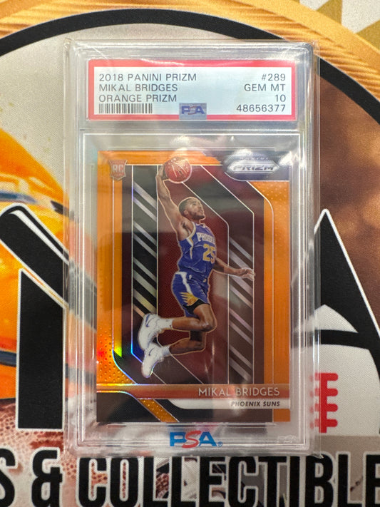 2018 Panini Prizm NBA Mikal Bridges Rookie Orange Prizm /49 PSA 10