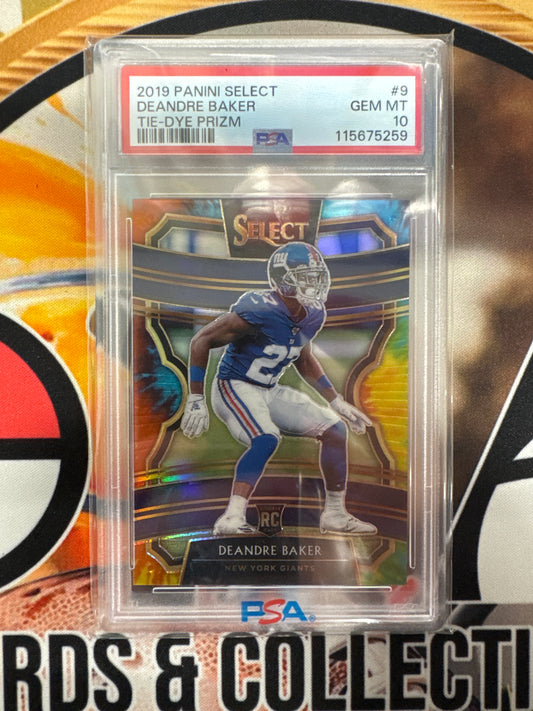 2019 Panini Select NFL Deandre Baker Rookie Tie-Dye Prizm /25 PSA 10