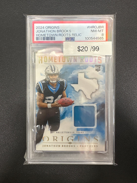 2024 Panini Origins Jonathon Brooks Rookie Hometown Roots Relic /99 PSA 8