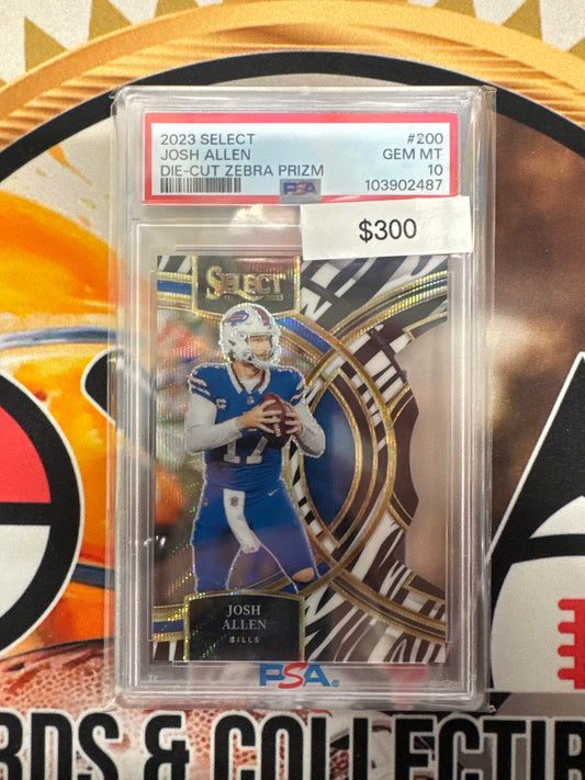 2023 Panini Select NFL Josh Allen Die-Cut Zebra Prizm PSA 10