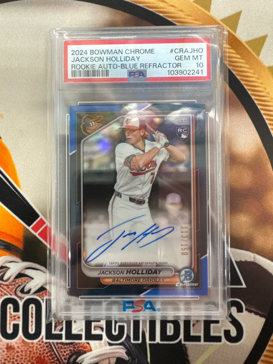 2024 Bowman Chrome Jackson Holliday Rookie Auto Blue Refractor /150 PSA 10