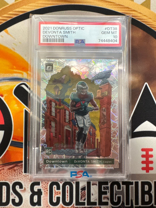 2021 Panini Donruss Optic NFL Devonta Smith Rookie Downtown PSA 10