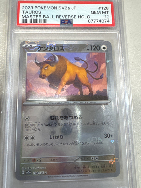 Pokemon Japanese Tauros Master ball reverse holo 128/165 PSA 10