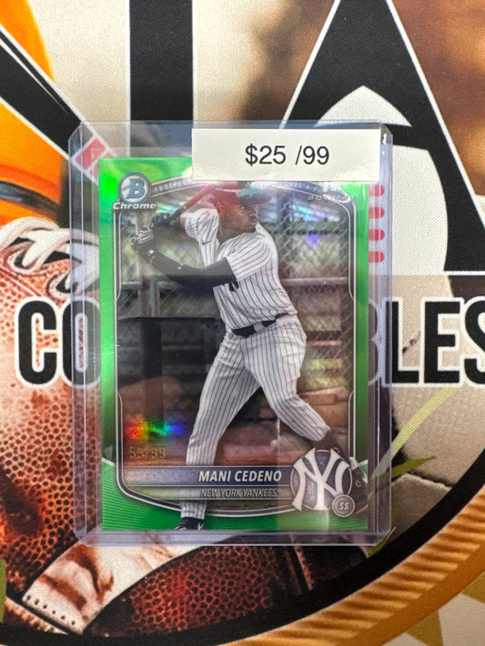 2025 Bowman Chrome MLB Mani Cedeno 1st Bowman Green Refractor /99