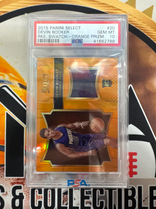 2015 Panini Select NBA Devin Booker Rookie Patch Orange Prizm /60 PSA 10