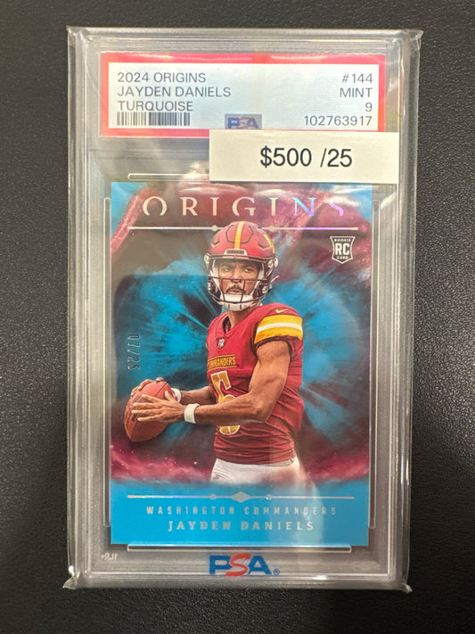 2024 Panini Origins NFL Jayden Daniels Rookie Turquoise PSA 9