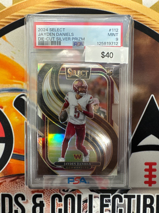 2024 Panini Select NFL Jayden Daniels Rookie Die-Cut Silver Prizm PSA 9