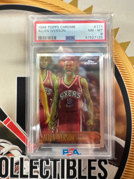 1996 Topps Chrome NBA Allen Iverson Rookie PSA 8