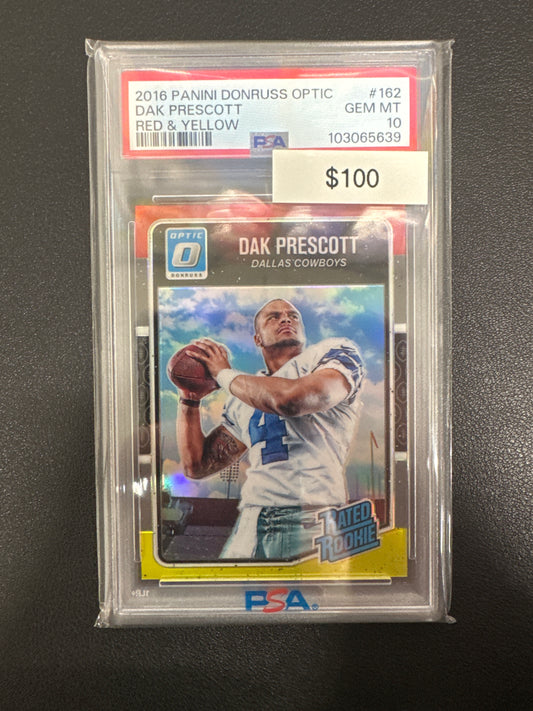 2016 Panini Donruss Optic NFL Dak Prescott Rated Rookie Red & Yellow PSA 10