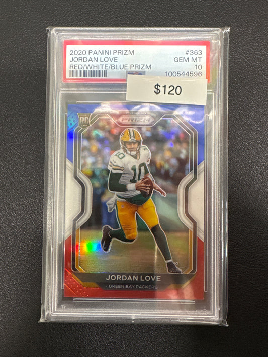 2020 Panini Prizm NFL Jordan Love Rookie Red/White/Blue PSA 10