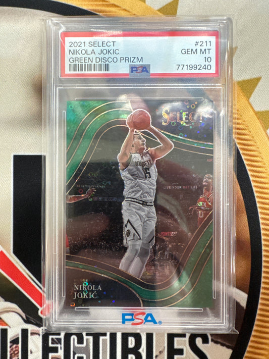 2021 Panini Select NBA Nikola Jokic Green Disco Prizm /5 PSA 10