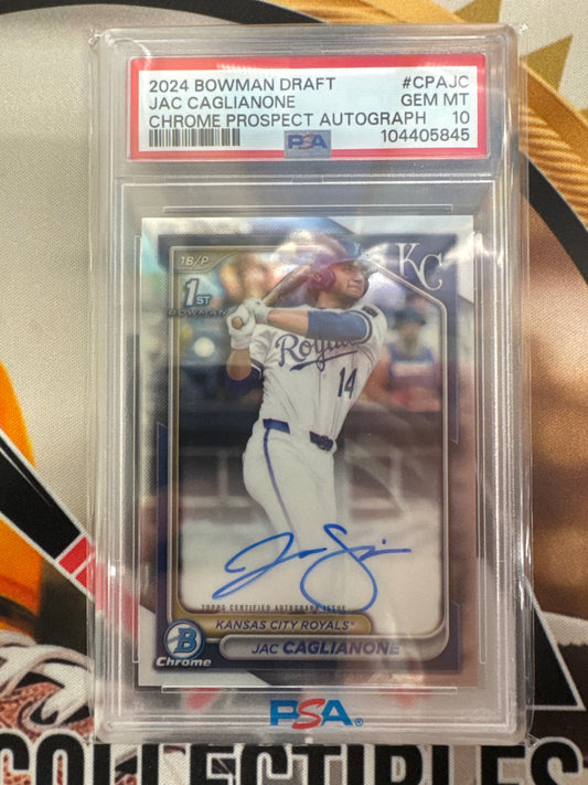 2024 Bowman Draft Jac Caglianone Chrome Prospect Autograph PSA 10