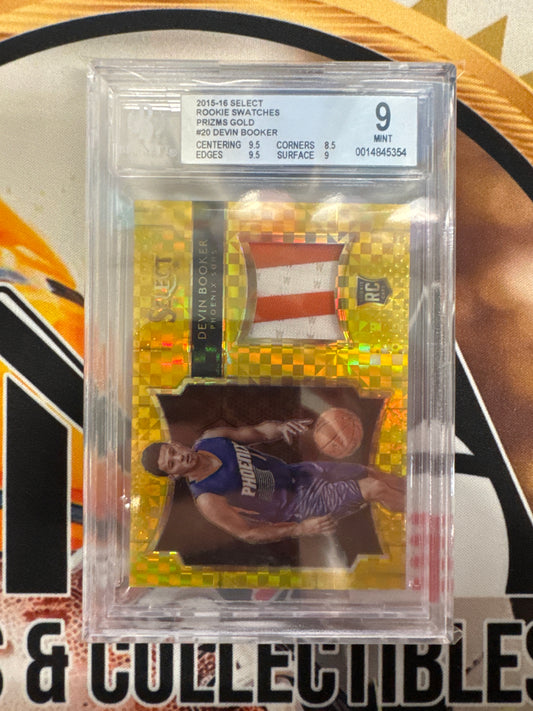 2015-16 Panini Select NBA Devin Booker Rookie Swatches Prizm Gold /10 BGS 9