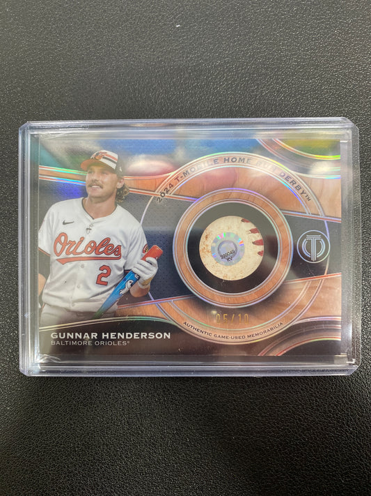 2024 Topps Tribute Gunnar Henderson 2024 T-Mobile Home Run Derby Ball Patch Black /10