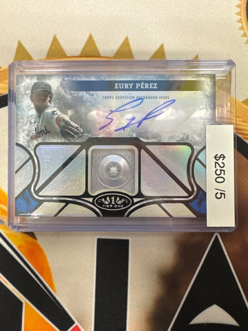 2025 Topps Tier One MLB Eury Perez Tier One Button Patch Auto Silver /5