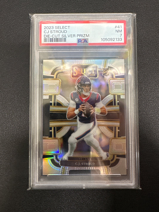 2023 Panini Select NFL CJ Stroud Rookie Die-Cut Silver Prizm PSA 7