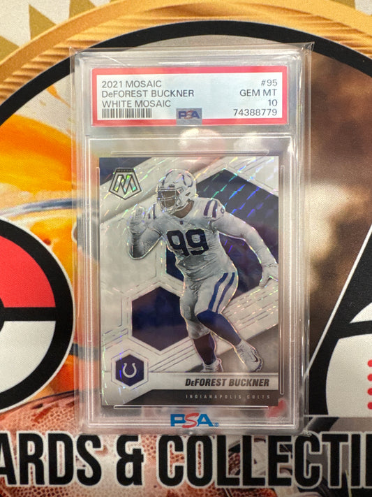 2021 Panini Mosaic NFL DeForest Buckner White Mosaic /25 PSA 10