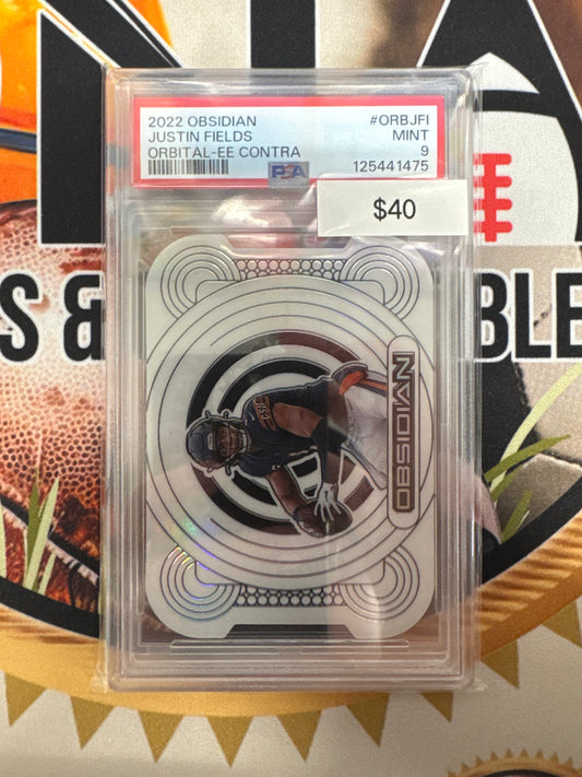 2022 Panini Obsidian NFL Justin Fields Orbital Electric Etch Contra PSA 9