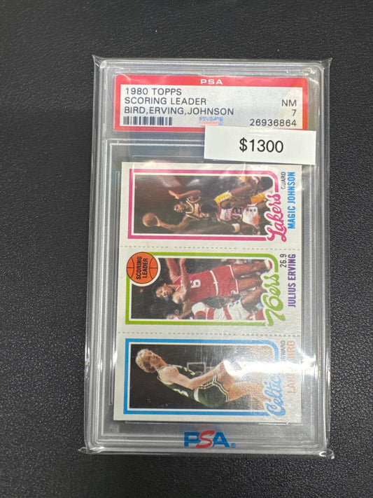 1980 Topps Scoring Leaders Bird, Erving, Johnson PSA 7