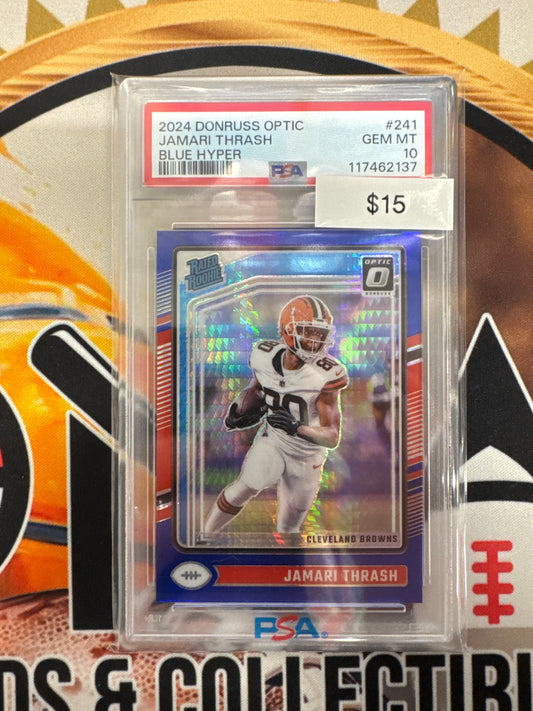 2024 Panini Donruss Optic NFL Jamari Thrash Rated Rookie Blue Hyper PSA 10