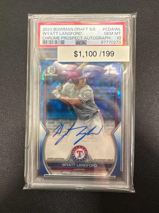 2023 Bowman Draft Sapphire Edition Wyatt Langford 1st Chrome Prospect Autograph /199 PSA 10