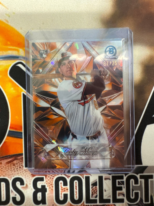 2025 Topps Bowman Chrome MLB Sapphire Coby Mayo Rookie Orange Sapphire Selections /25