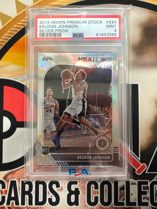 2019 Panini Hoops Premium Stock NBA Keldon Johnson Rookie Silver Prizm PSA 9