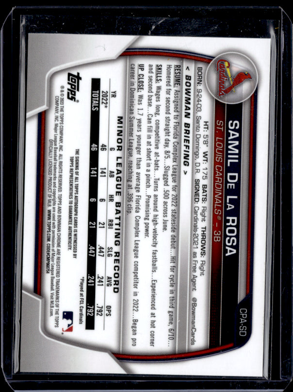2023 Bowman #CPA-SD Samil De La Rosa /25