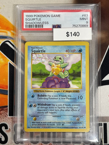 Pokémon Shadowless Squirtle Non-Holo Base Set 63/102 PSA 9