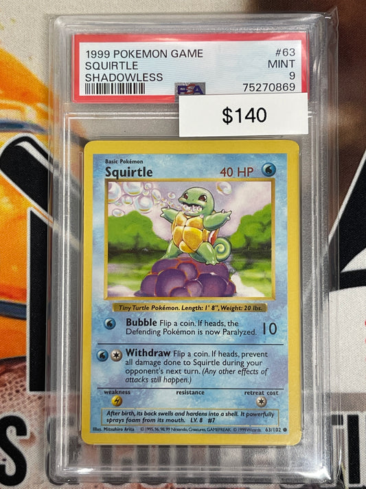 Pokémon Shadowless Squirtle Non-Holo Base Set 63/102 PSA 9