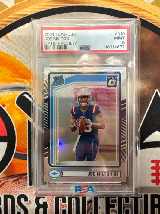 2024 Panini Donruss NFL Joe Milton III Rated Rookie Optic Preview PSA 9