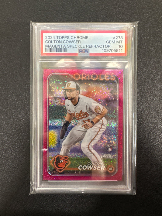 2024 Topps Chrome Colton Cowser Rookie Magenta Speckle Refractor /350 PSA 10